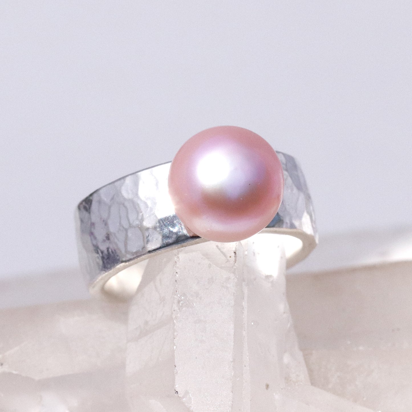 Rustic Pink Pearl Wide Band