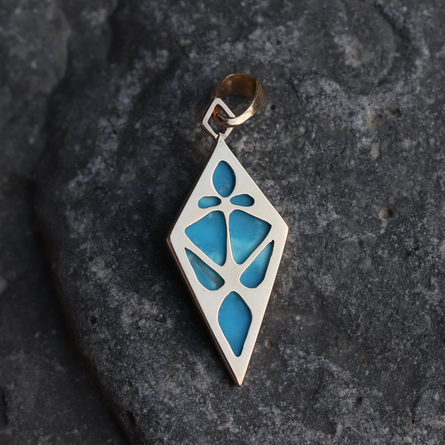 Large Diadem Gold Kite Pendant - Turquoise