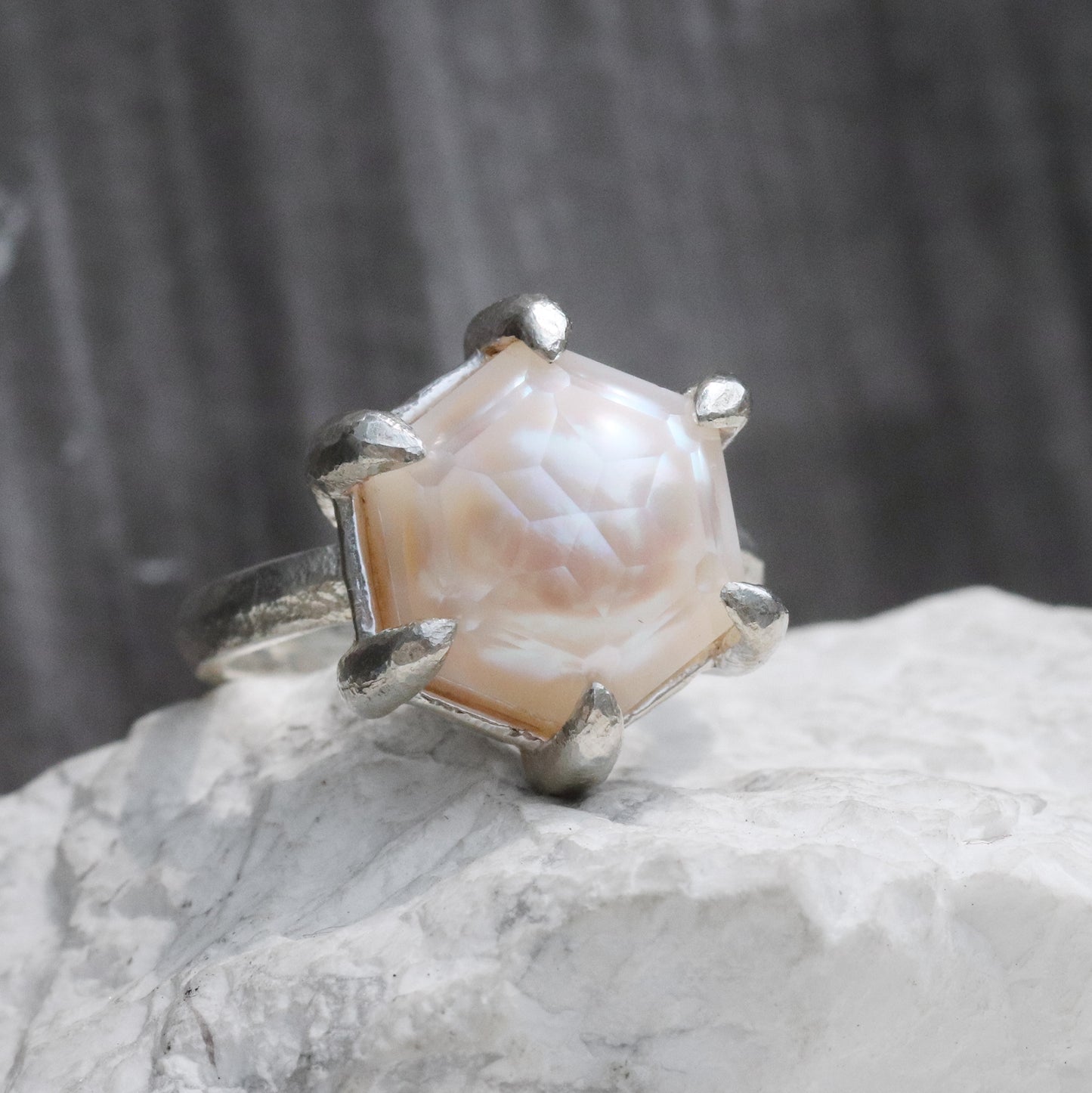 Facetted Pink Pearl Ring