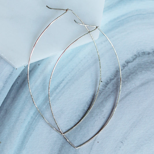 Leaf Hammered Hoops Large Silver - 2 for 1 wire hoops