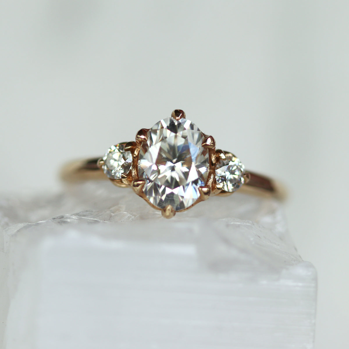 Cecilia - Tulip Basket Three Stone Engagement Ring Mount