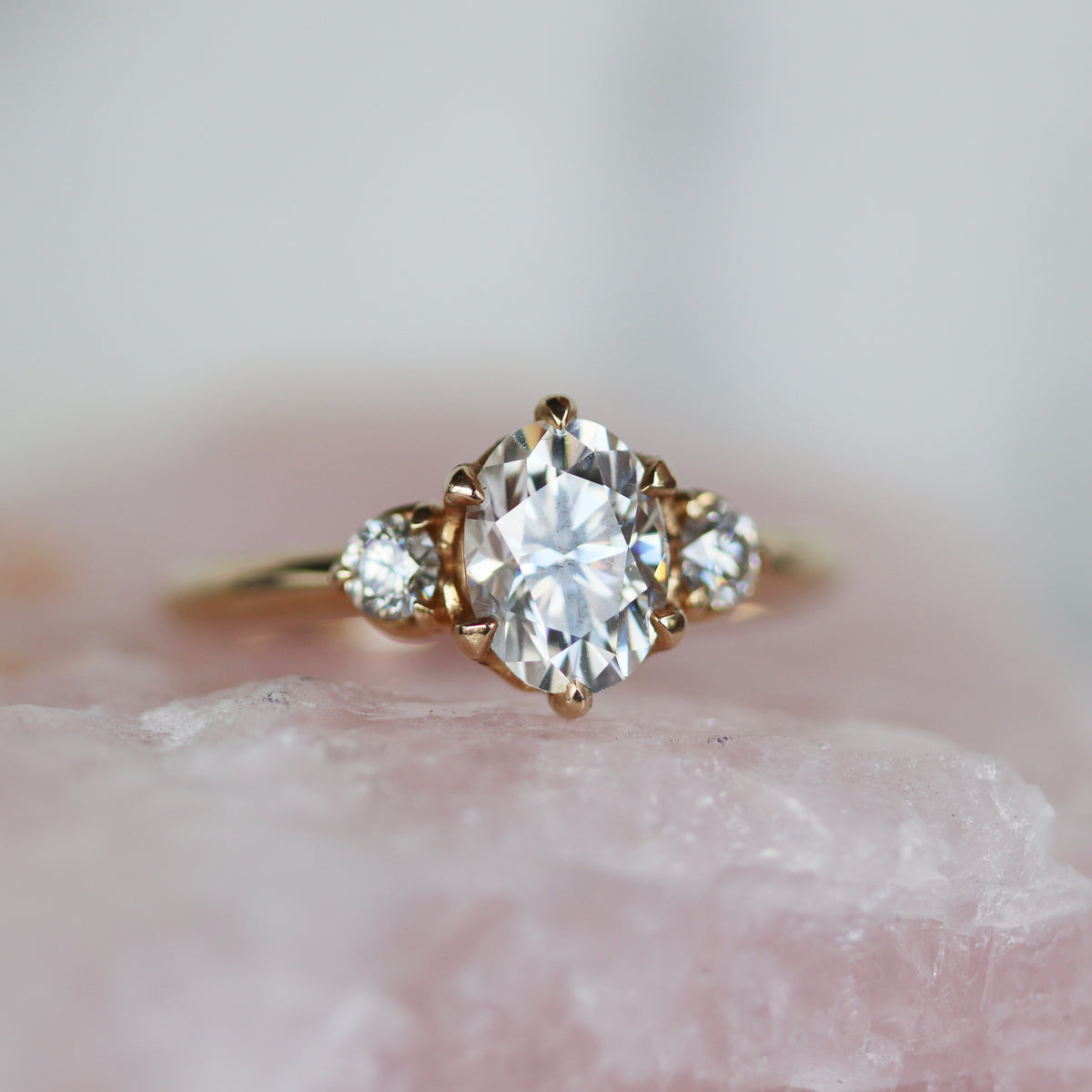 Cecilia - Tulip Basket Three Stone Engagement Ring Mount