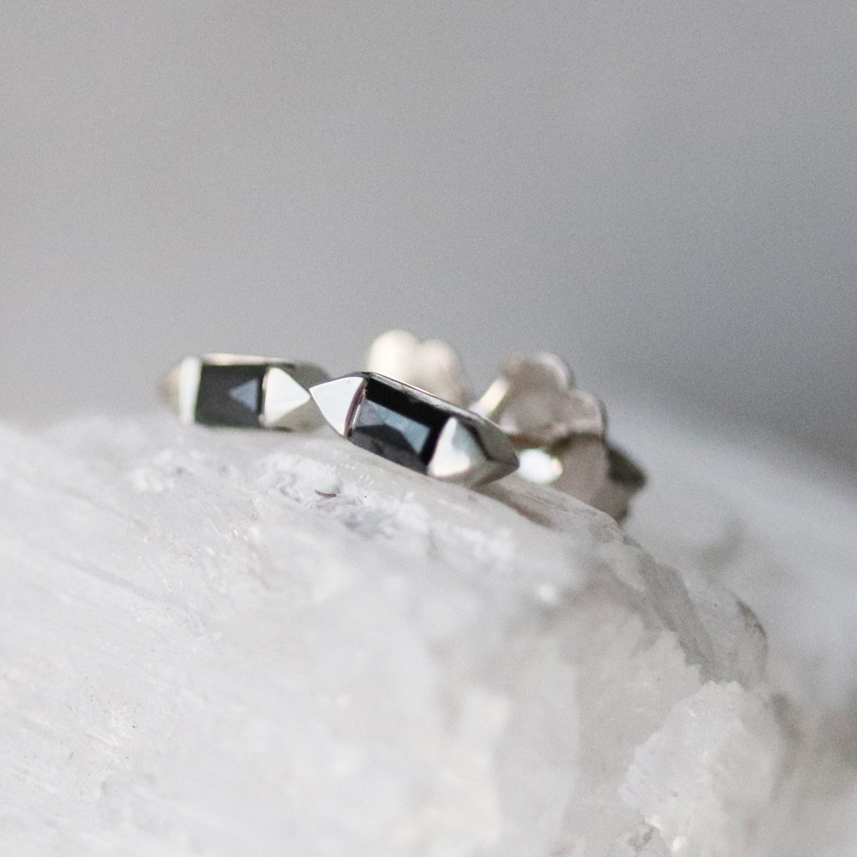 Long Hex Studs - black diamond